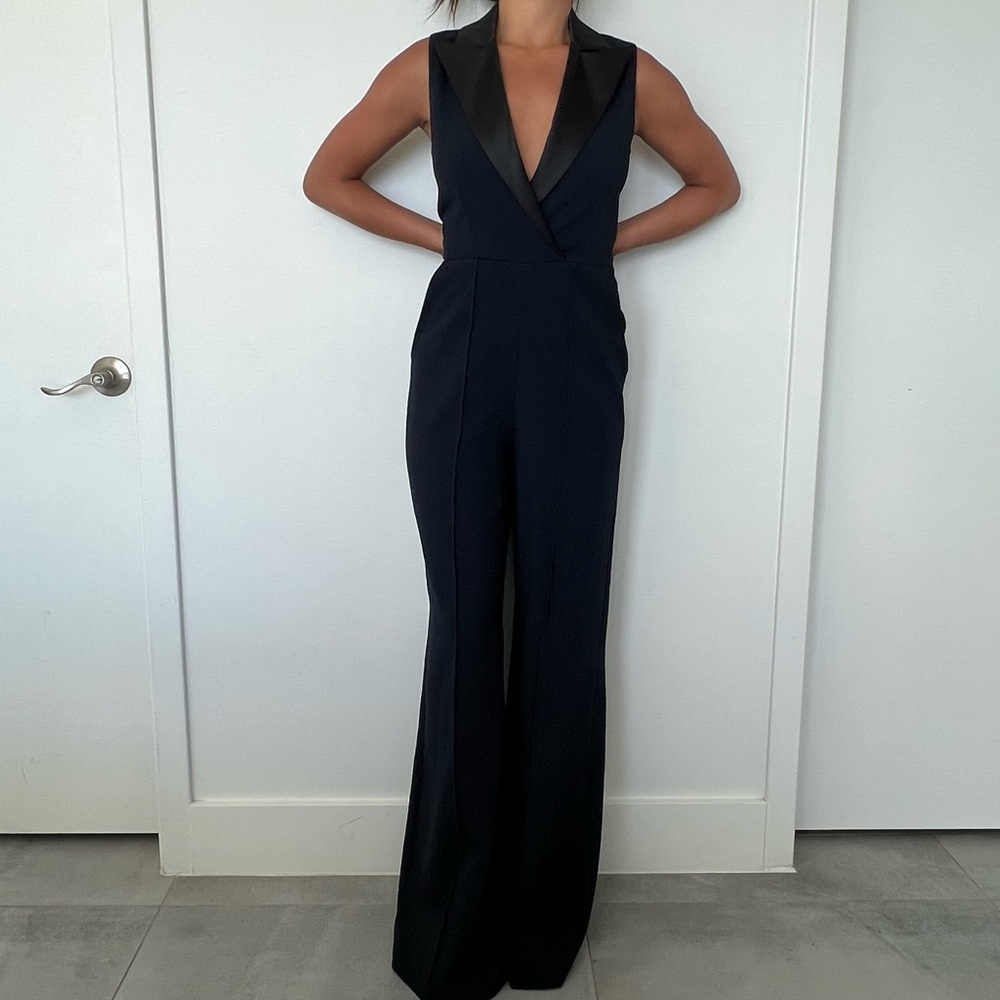L’Agence Jenna Lapel Jumpsuit in Midnight & Black Size 2